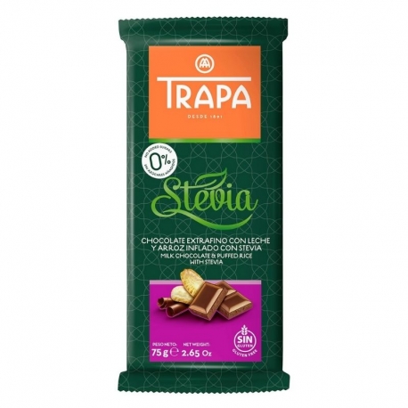 Chocolate Trapa 0% azucares  - Chocolate extrafino con leche y arroz  inflado con stevia