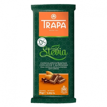 Chocolate Trapa 0% azucares con Stevia  - Chocolate con leche y almendra